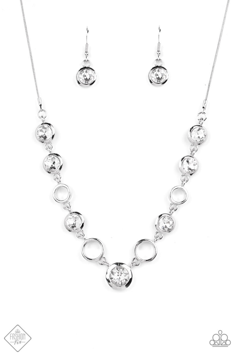 Elegantly Elite- White and Silver Necklace- Paparazzi Accessories