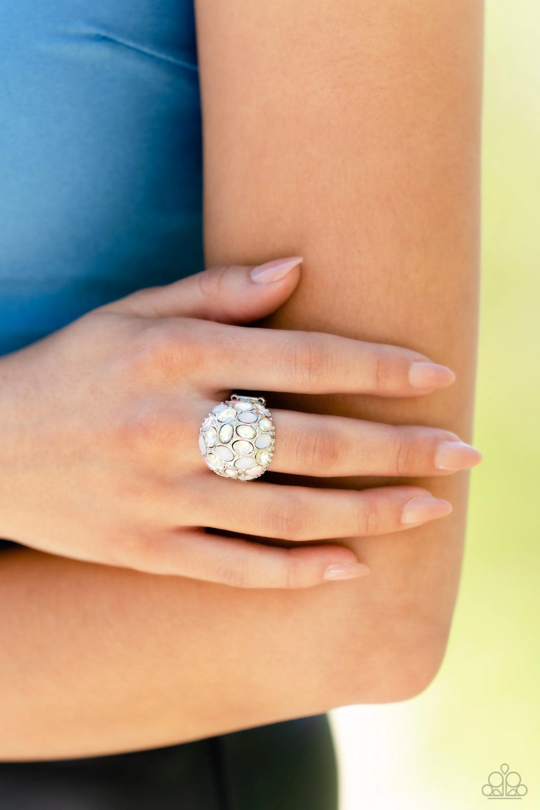 BLING Loud and Proud- White and Silver Ring- Paparazzi Accessories