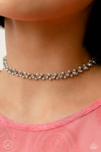 Classy Couture- White and Silver Necklace- Paparazzi Accessories