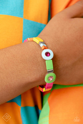 Colorblock Cameo- Multicolored Silver Bracelet- Paparazzi Accessories