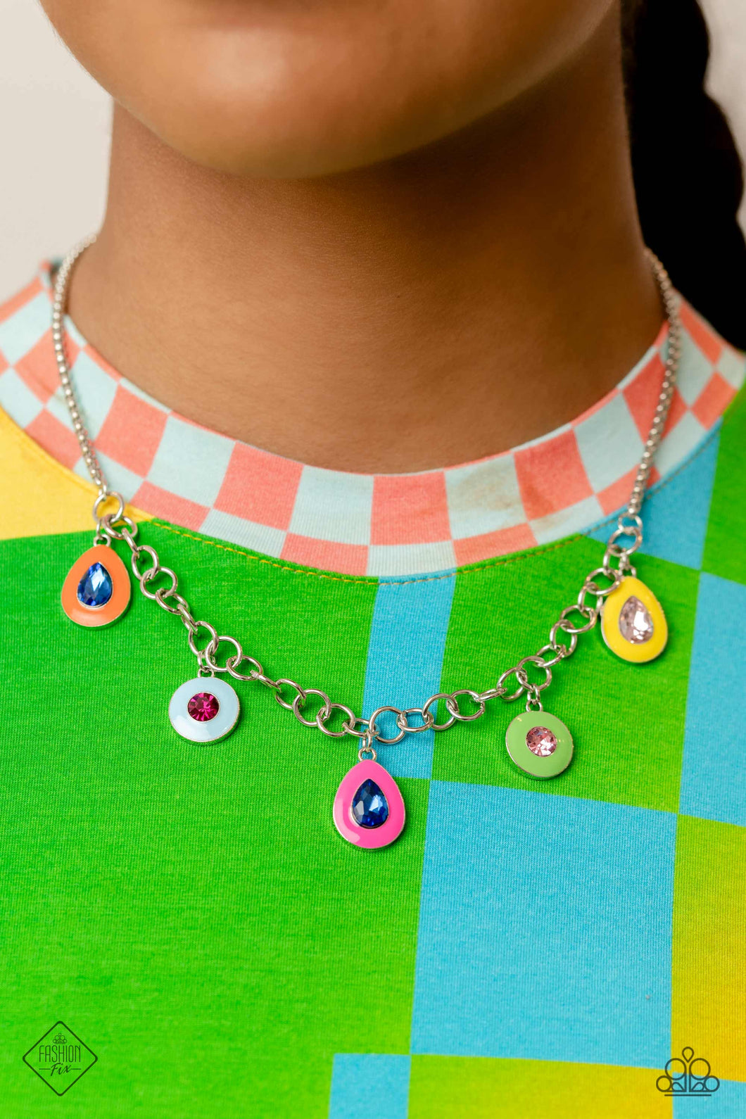 Colorblock Craze- Multicolored Silver Necklace- Paparazzi Accessories