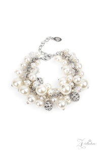 Couture Celebrator- White and Silver Zi Bracelet- Paparazzi Accessories