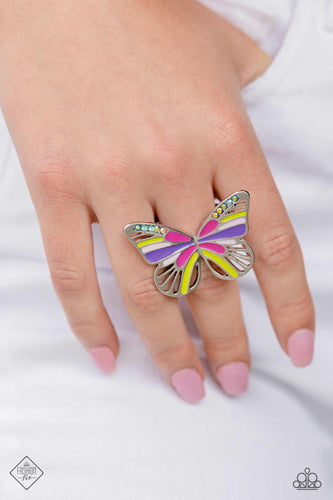 Do The FLIGHT Thing- Multicolored Silver Ring- Paparazzi Accessories