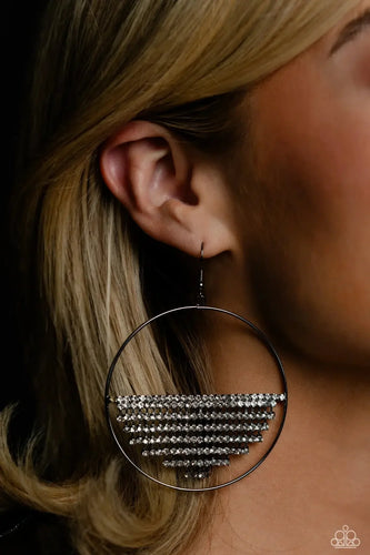 Fierce Fringe- White and Gunmetal Earrings- Paparazzi Accessories