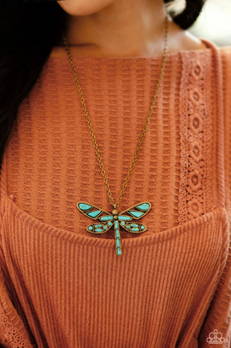Flying Low- Blue and Brass Necklace- Paparazzi Accessories