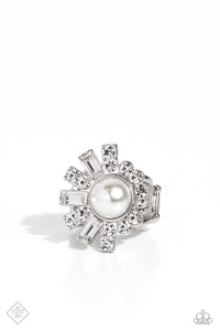 Gatsby Getaway- White and Silver Ring- Paparazzi Accessories