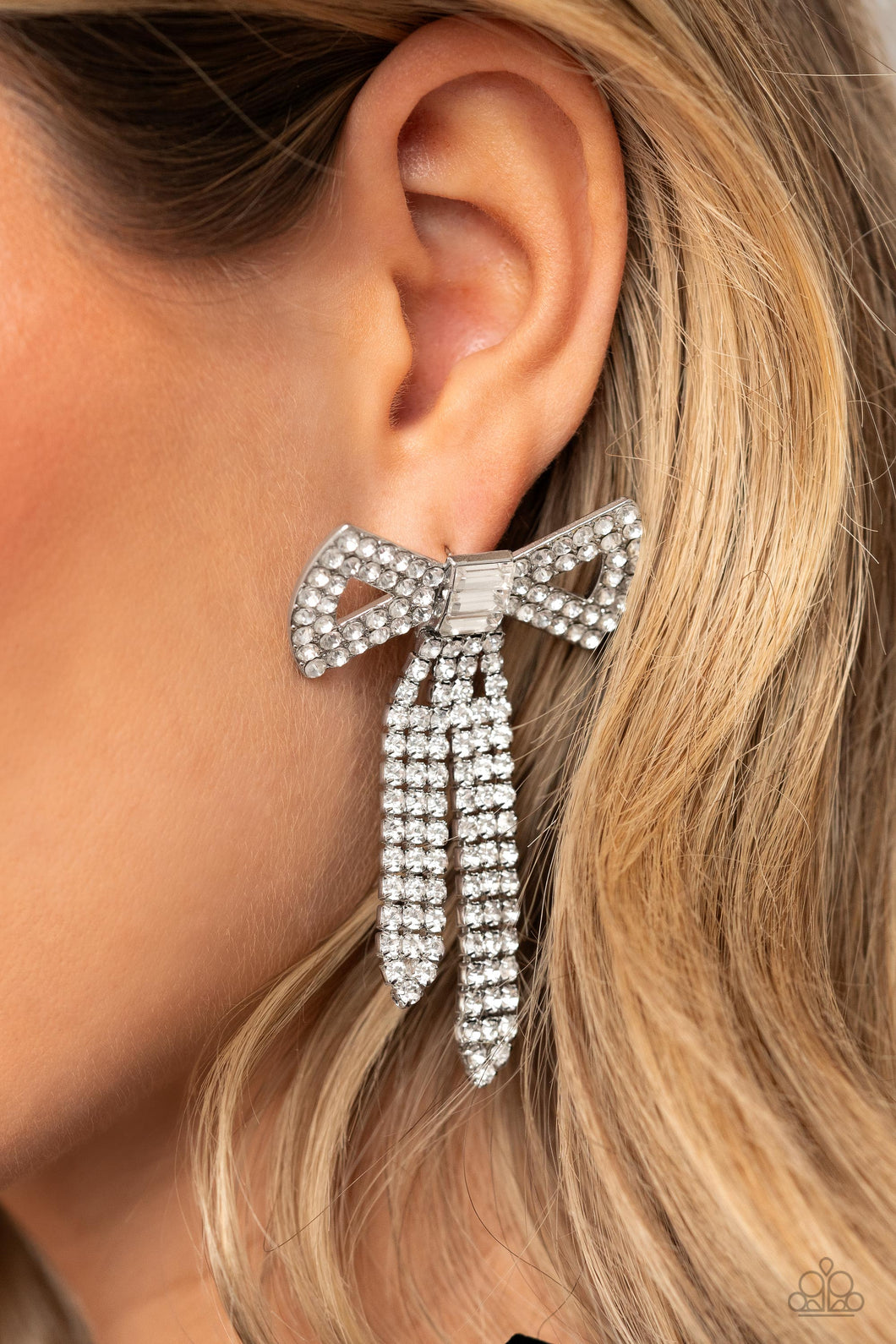 Just BOW With It- White and Silver Earrings- Paparazzi Accessories