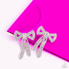 Load image into Gallery viewer, Just BOW With It- White and Silver Earrings- Paparazzi Accessories