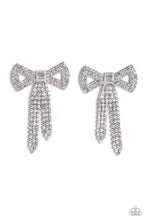 Load image into Gallery viewer, Just BOW With It- White and Silver Earrings- Paparazzi Accessories