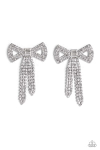 Just BOW With It- White and Silver Earrings- Paparazzi Accessories
