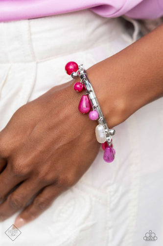 Lush Landscaping- Pink and Silver Bracelet- Paparazzi Accessories