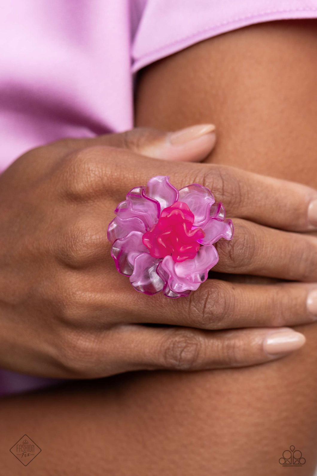 Lush Lotus- Pink and Silver Ring- Paparazzi Accessories