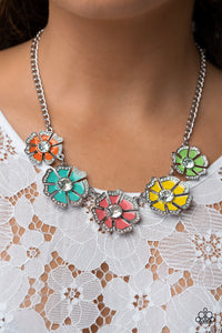 Playful Posies- Multicolored Silver Necklace- Paparazzi Accessories