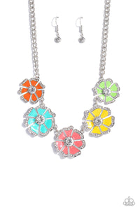 Playful Posies- Multicolored Silver Necklace- Paparazzi Accessories