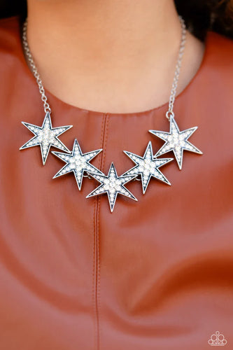 Rockstar Ready- White and Silver Necklace- Paparazzi Accessories