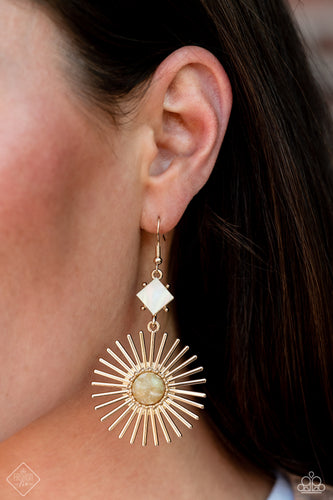 Seize the Sunburst- White and Gold Earrings- Paparazzi Accessories