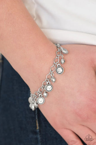 Stratosphere Shimmer- White and Silver Bracelet- Paparazzi Accessories