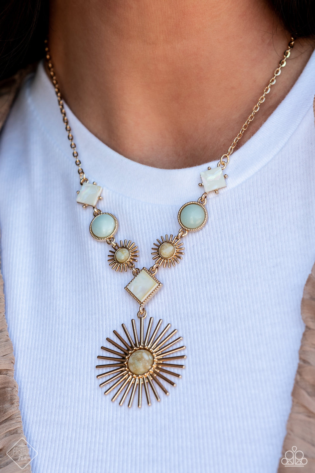 Sunburst Style- Blue and Gold Necklace- Paparazzi Accessories