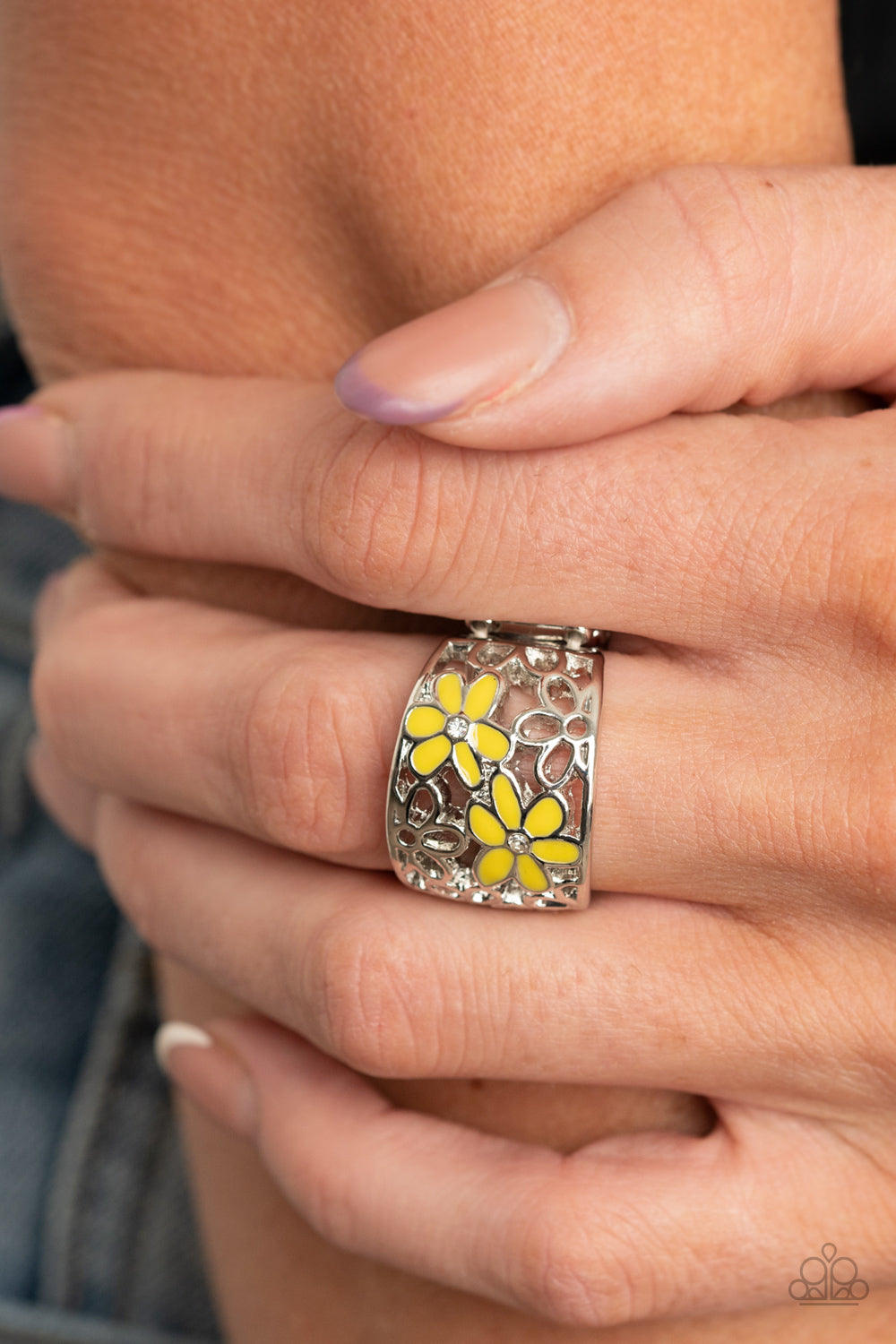 Clear As A DAISY- Yellow and Silver Ring- Paparazzi Accessories