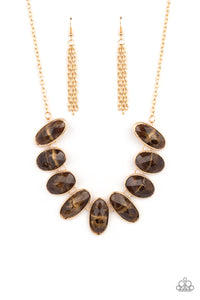 Elliptical Episode- Brown and Gold Necklace- Paparazzi Accessories
