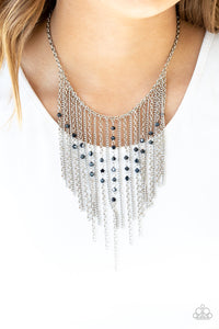 First Class Fringe- Blue and Silver Necklace- Paparazzi Accessories
