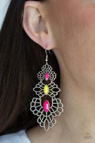 Flamboyant Frills- Multicolored Silver Earrings- Paparazzi Accessories