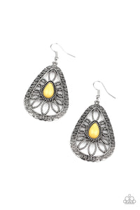 Floral Frill- Yellow and Silver Earrings- Paparazzi Accessories