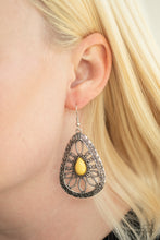 Load image into Gallery viewer, Floral Frill- Yellow and Silver Earrings- Paparazzi Accessories
