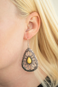 Floral Frill- Yellow and Silver Earrings- Paparazzi Accessories