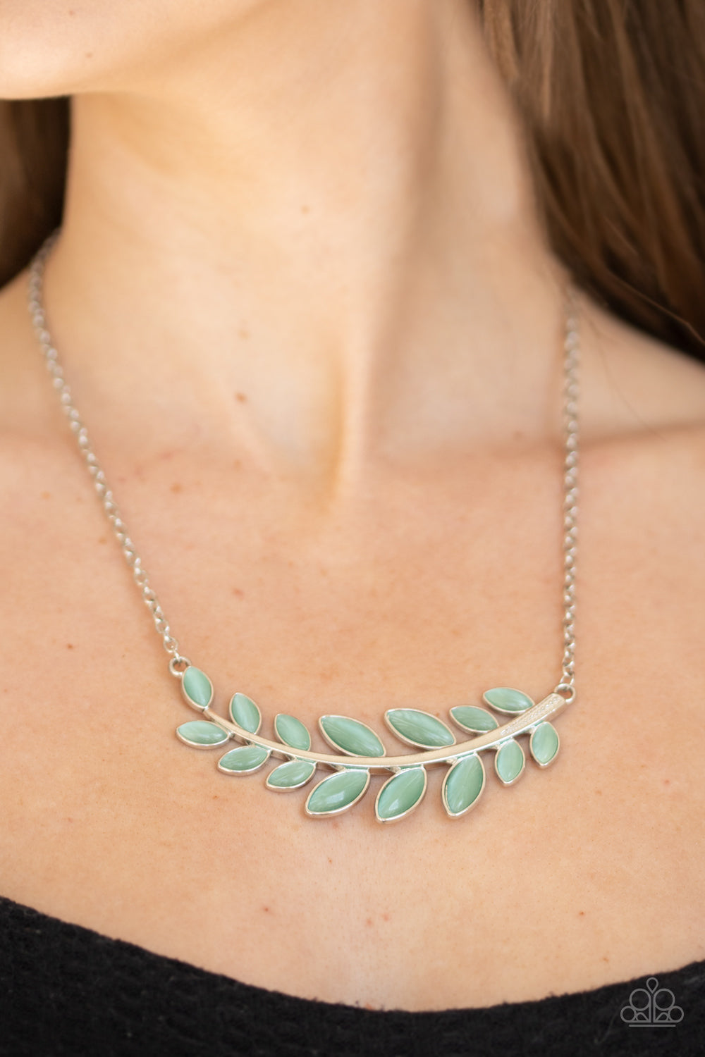Frosted Foliage- Green and Silver Necklace- Paparazzi Accessories