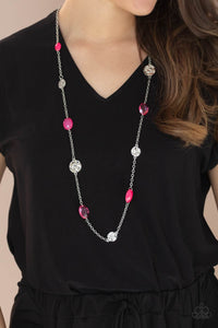 Glossy Glamorous- Pink and Silver Necklace- Paparazzi Accessories