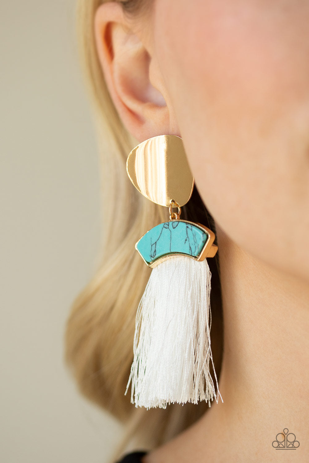 Insta Inca- Blue and Gold Earrings- Paparazzi Accessories