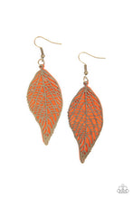 Load image into Gallery viewer, Leafy Luxury- Orange and Brass Earrings- Paparazzi Accessories
