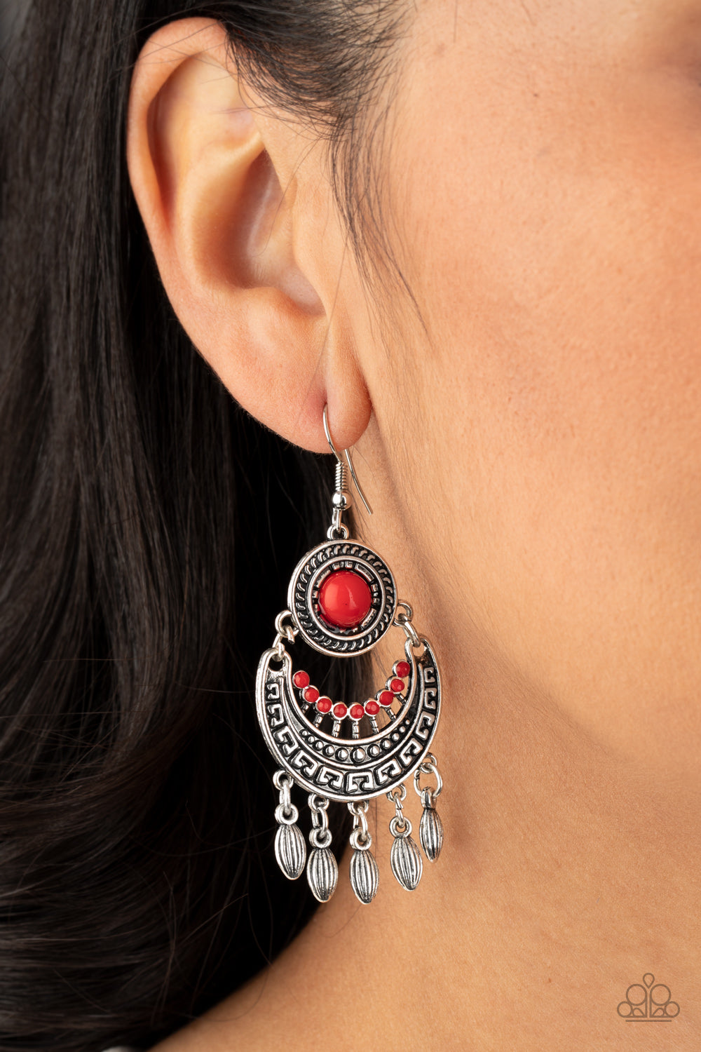 Mantra to Mantra- Red and Silver Earrings- Paparazzi Accessories