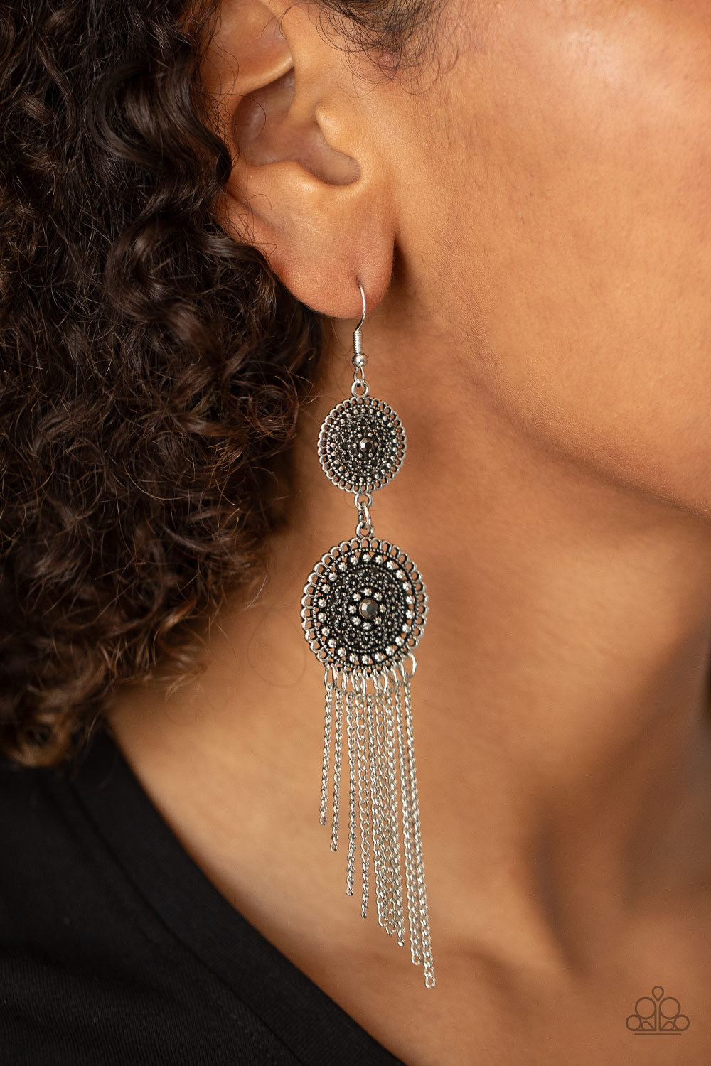 Medallion Mecca- Silver Earrings- Paparazzi Accessories