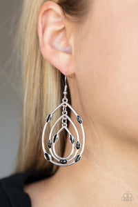 Rippling Rapport- Black and Silver Earrings- Paparazzi Accessories