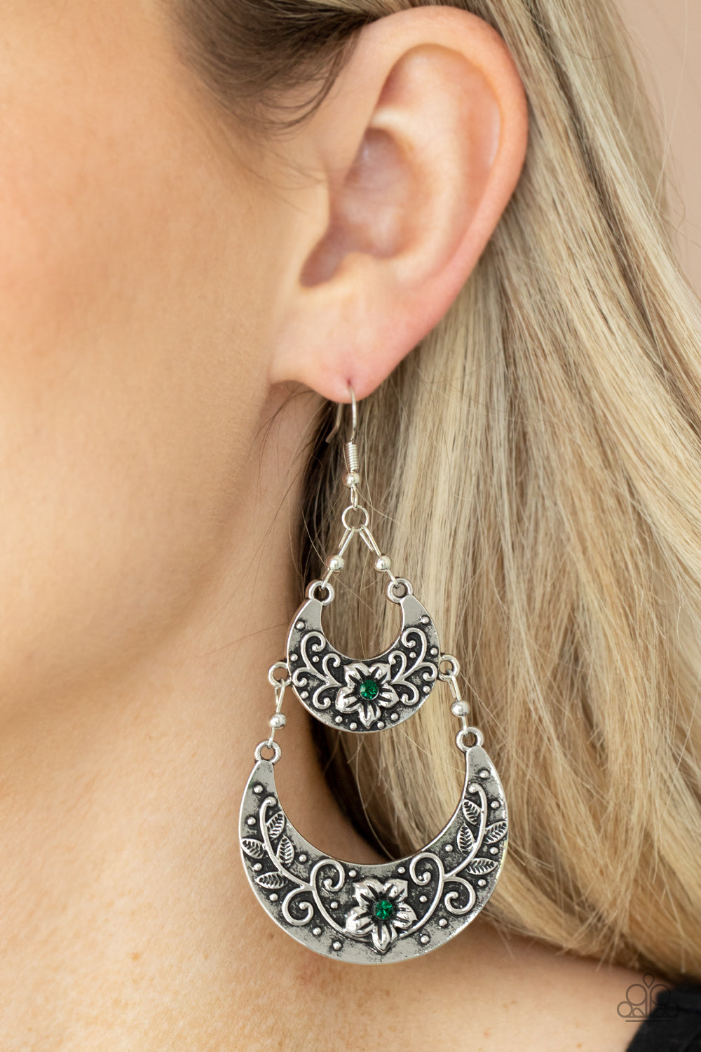Springtime Gardens- Green and Silver Earrings- Paparazzi Accessories