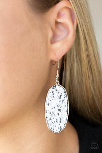 Stone Sculptures- White and Silver Earrings- Paparazzi Accessories