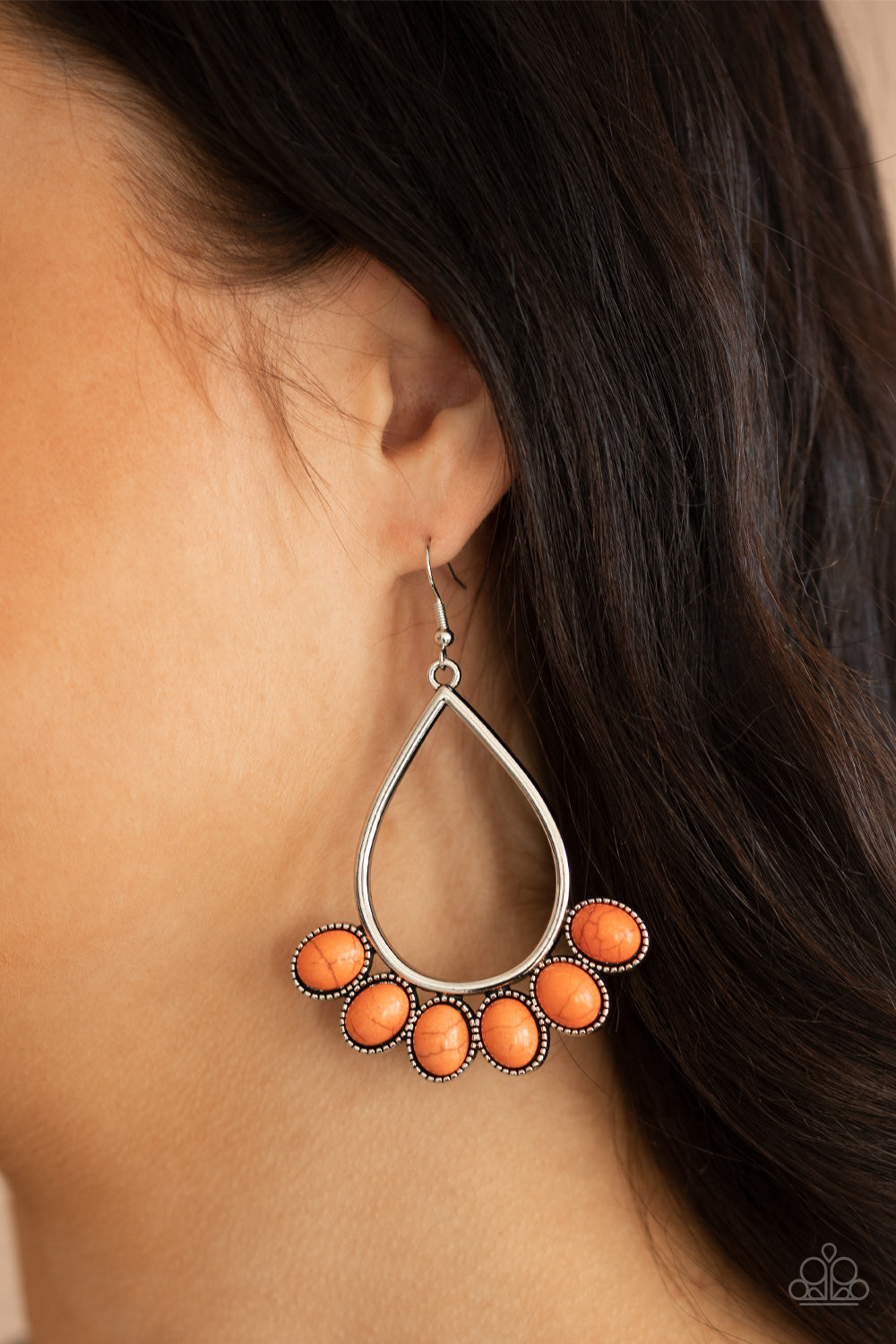 Stone Sky- Orange and Silver Earrings- Paparazzi Accessories