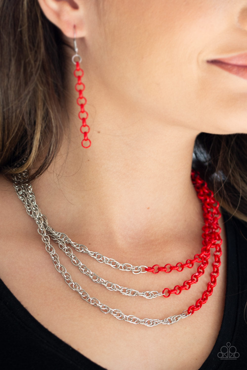 Turn Up The Volume- Red and Silver Necklace- Paparazzi Accessories