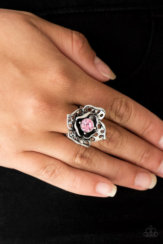 Glowing Gardens- Pink and Silver Ring- Paparazzi Accessories