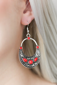 Paleo Paradise- Red and Silver Earrings- Paparazzi Accessories