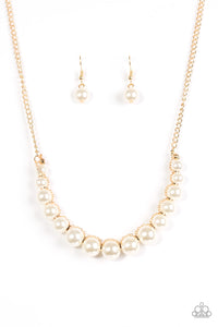 The FASHION Show Must Go On!- White and Gold Necklace- Paparazzi Accessories