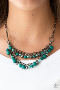 Watch Me Now- Green and Gunmetal Necklace- Paparazzi Accessories