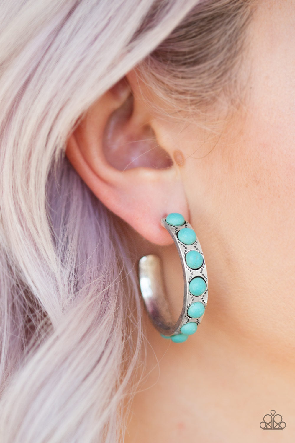 Western Watering Hole- Blue and Silver Hoop Earrings- Paparazzi Accessories