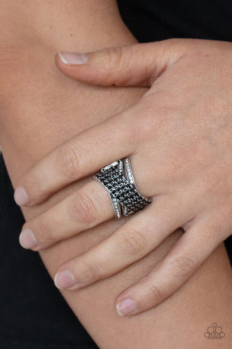 Classic Crossover- Black and Silver Ring- Paparazzi Accessories