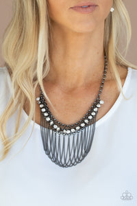 Flaunt Your Fringe- White and Gunmetal Necklace- Paparazzi Accessories