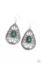 Load image into Gallery viewer, Floral Frill- Green and Silver Earrings- Paparazzi Accessories