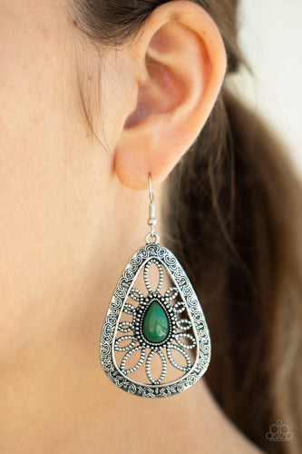 Floral Frill- Green and Silver Earrings- Paparazzi Accessories
