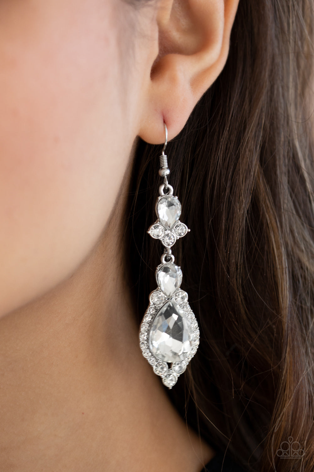 Fully Flauntable- White and Silver Earrings- Paparazzi Accessories